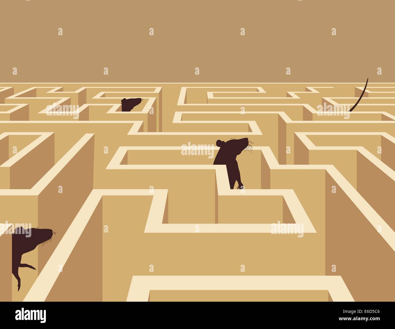 Editable vector illustration of rats in a maze Stock Vector