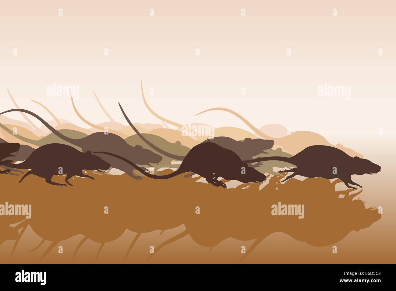 Editable vector illustration of many rats racing or running away Stock Vector