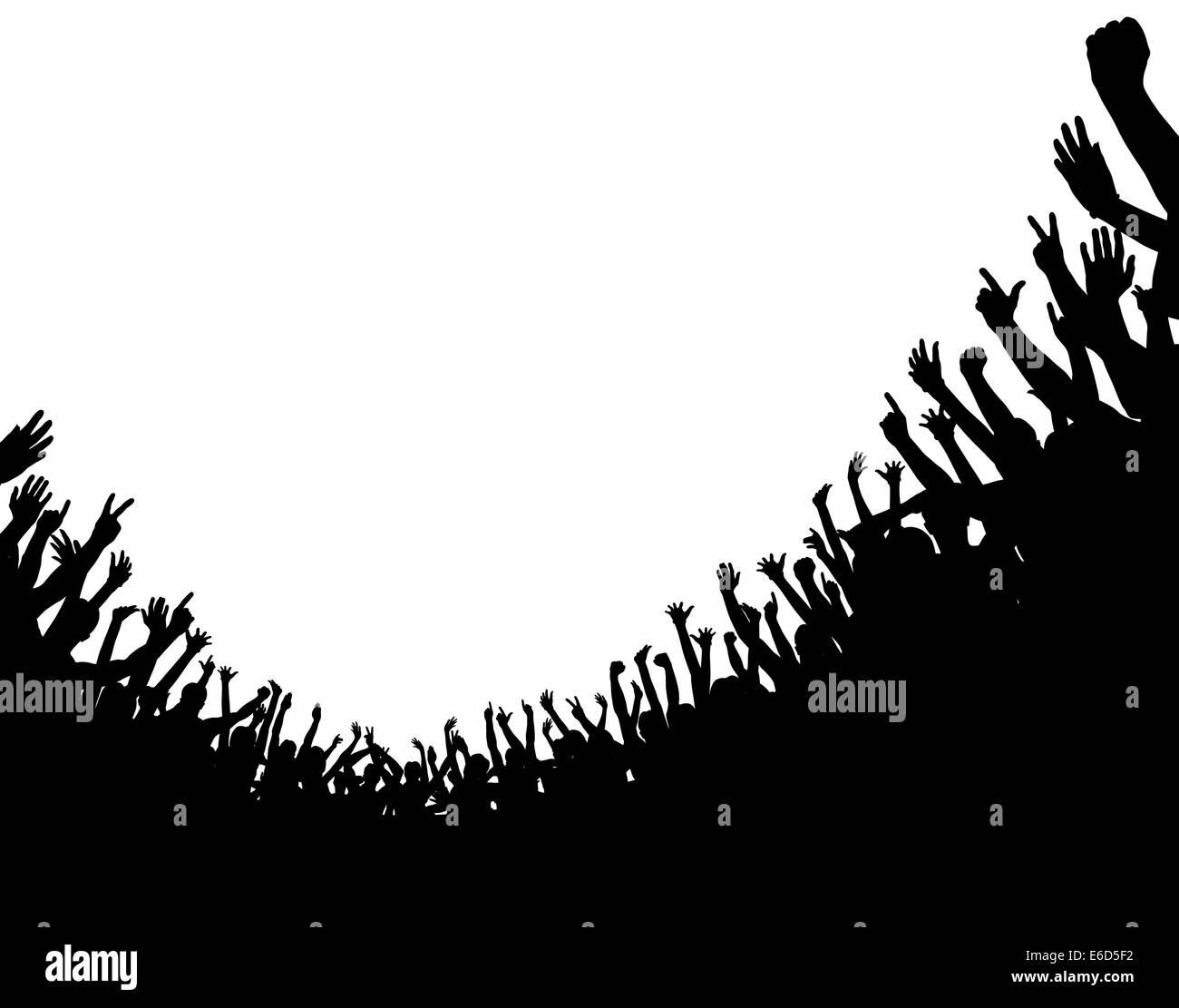 Editable vector illustration of a curved crowd silhouette with copy ...