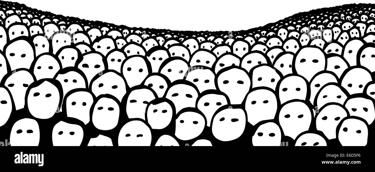 Editable vector illustration of a hand-drawn crowd of faces Stock Vector