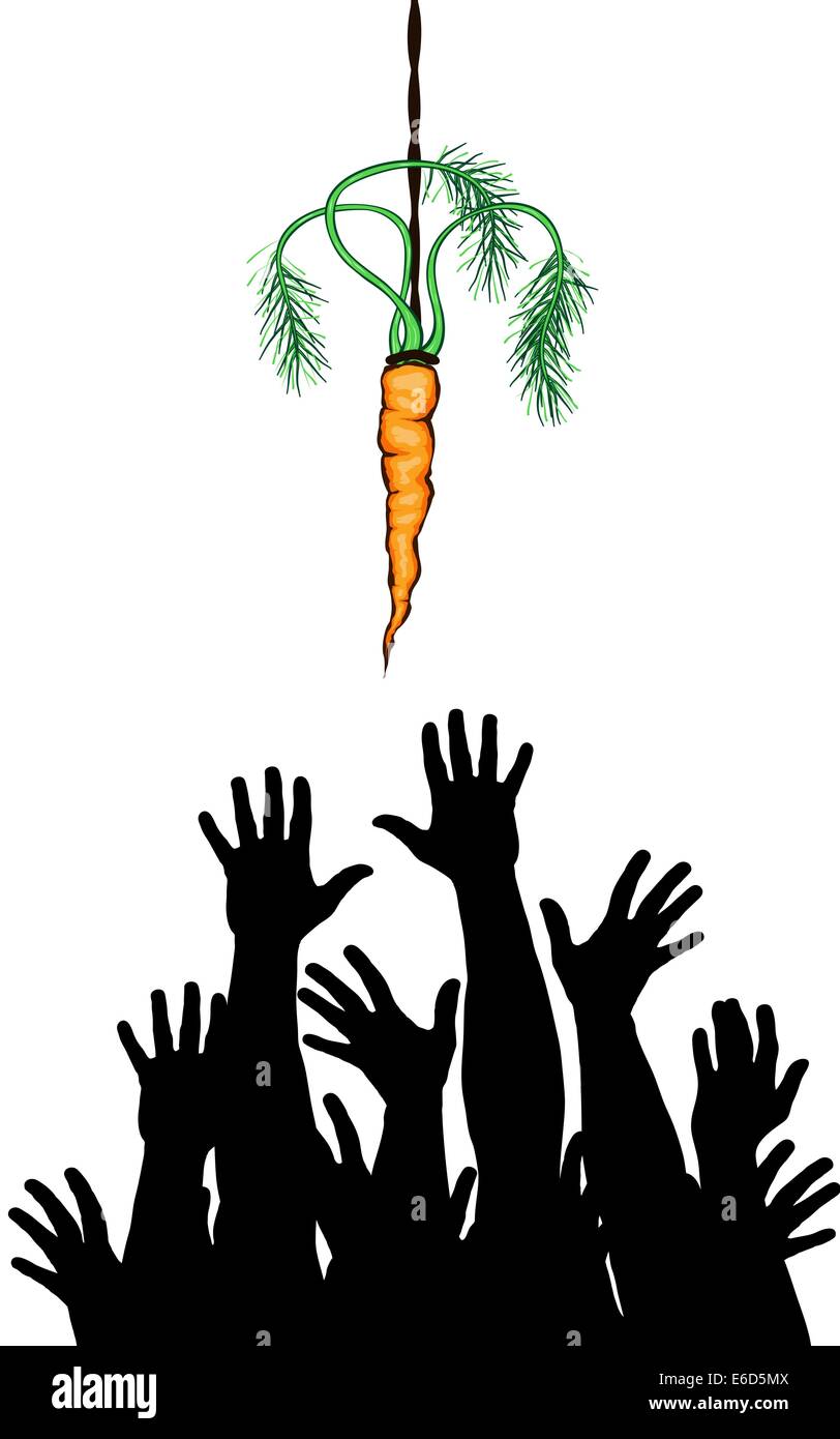 Editable vector illustration of arms reaching for a carrot Stock Vector