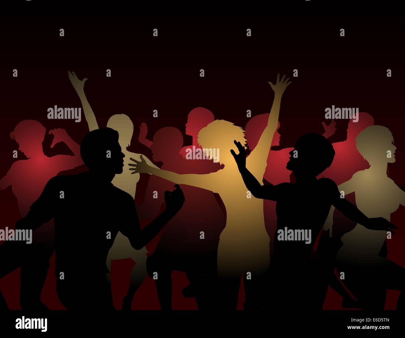 Editable vector silhouettes of people dancing at a disco Stock Vector