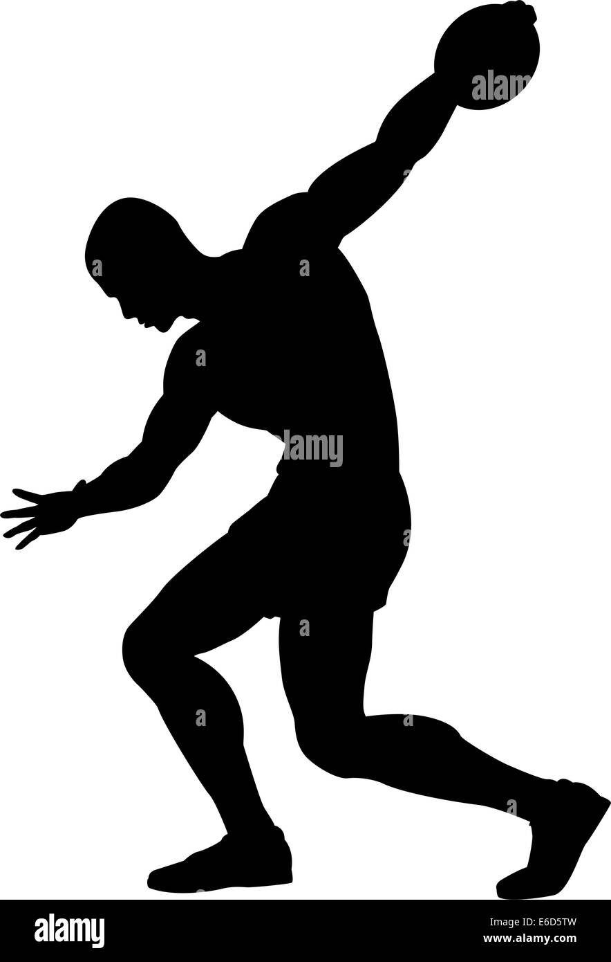 Editable vector silhouette of a man about to throw a discus Stock Vector