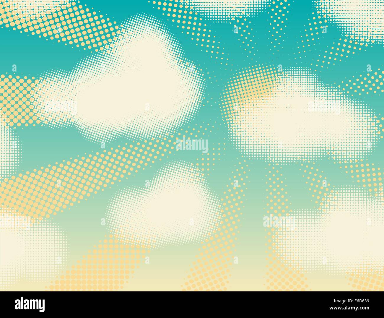 Editable vector design of halftone cumulus clouds and sunshine Stock Vector