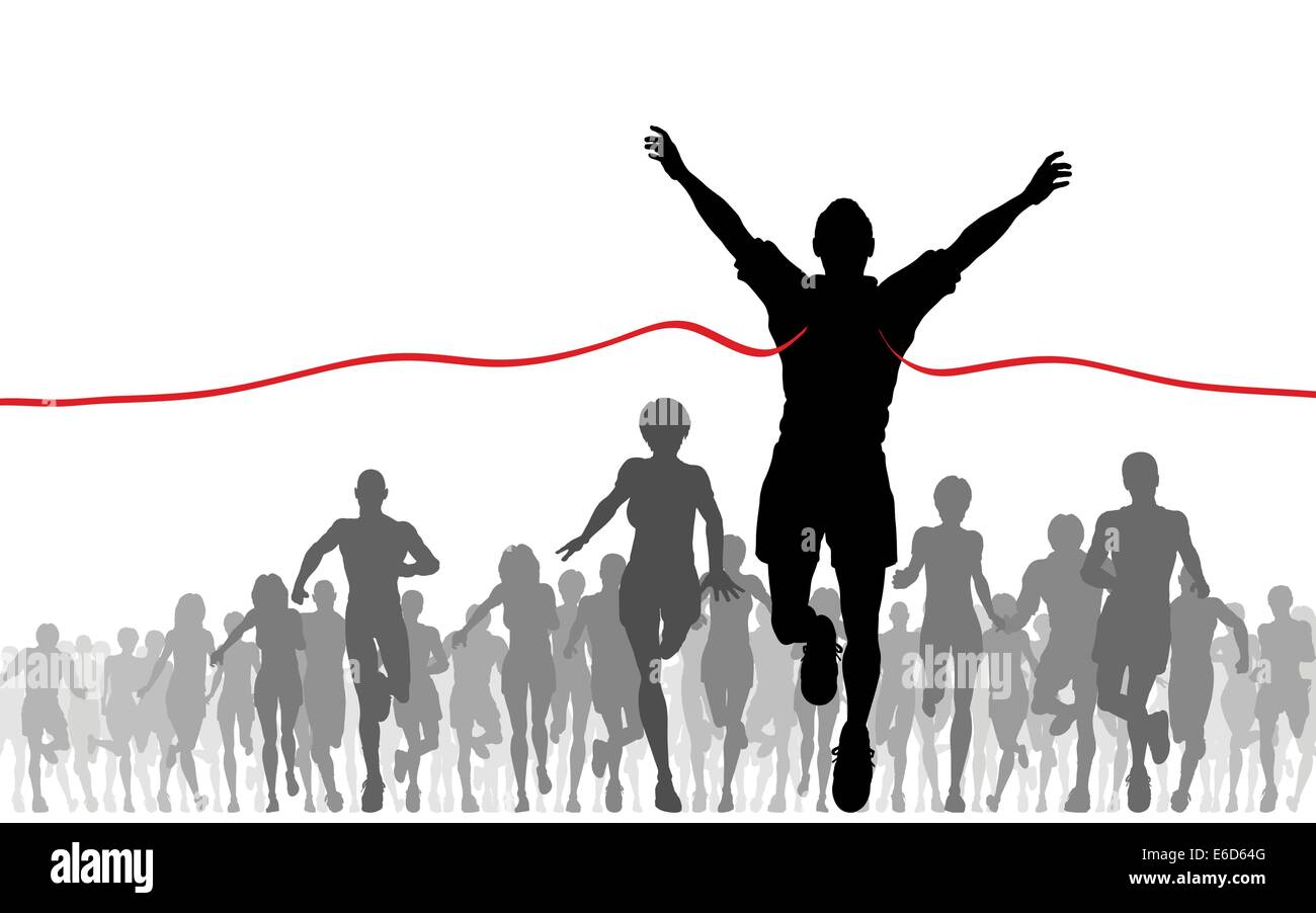 Editable vector illustration of a man winning a race Stock Vector Image