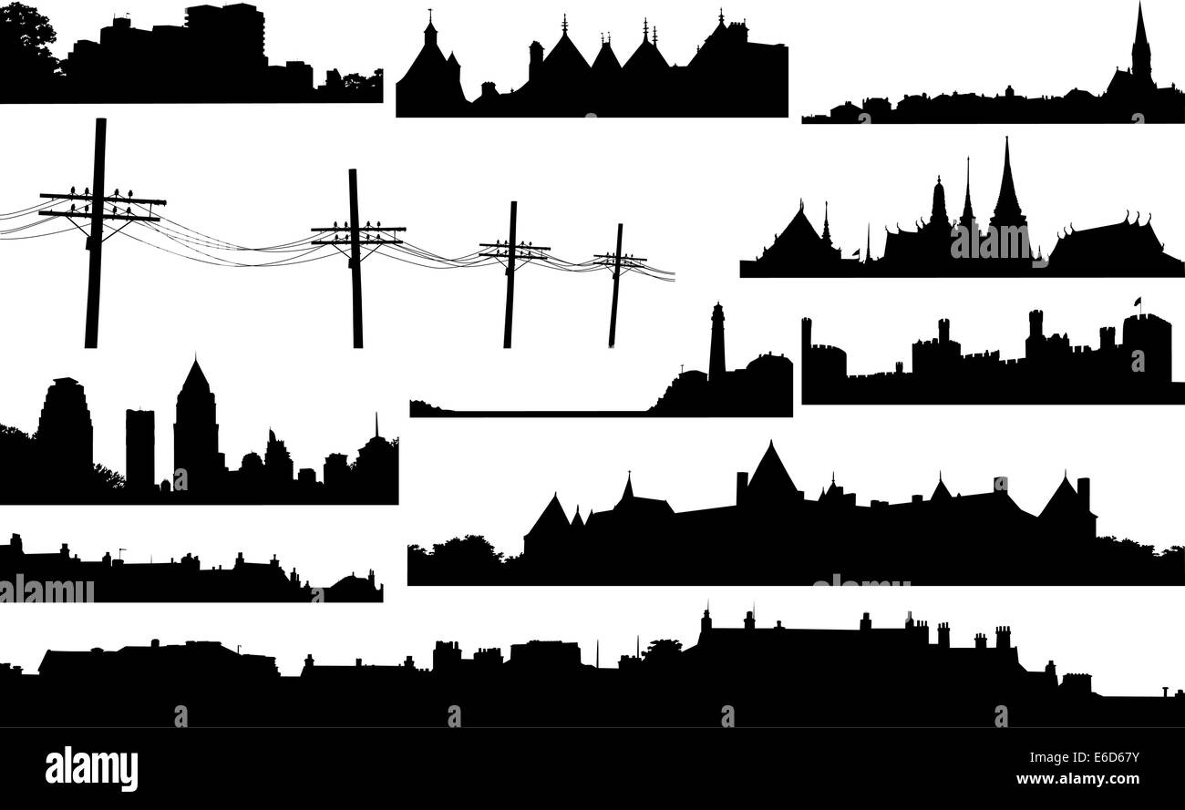 Set of various vector skylines and foregrounds Stock Vector