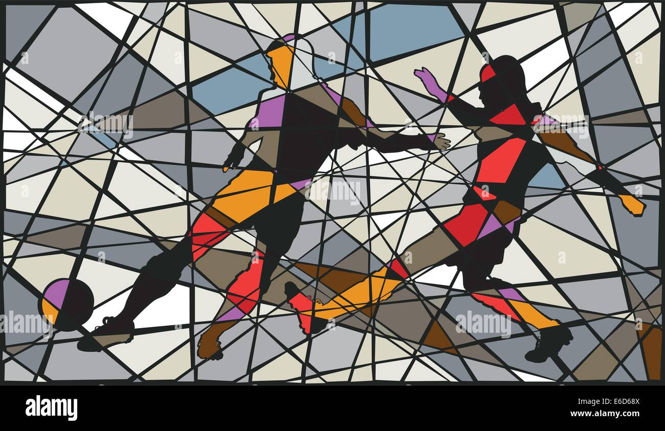 Editable vector colorful mosaic illustration of men playing football Stock Vector