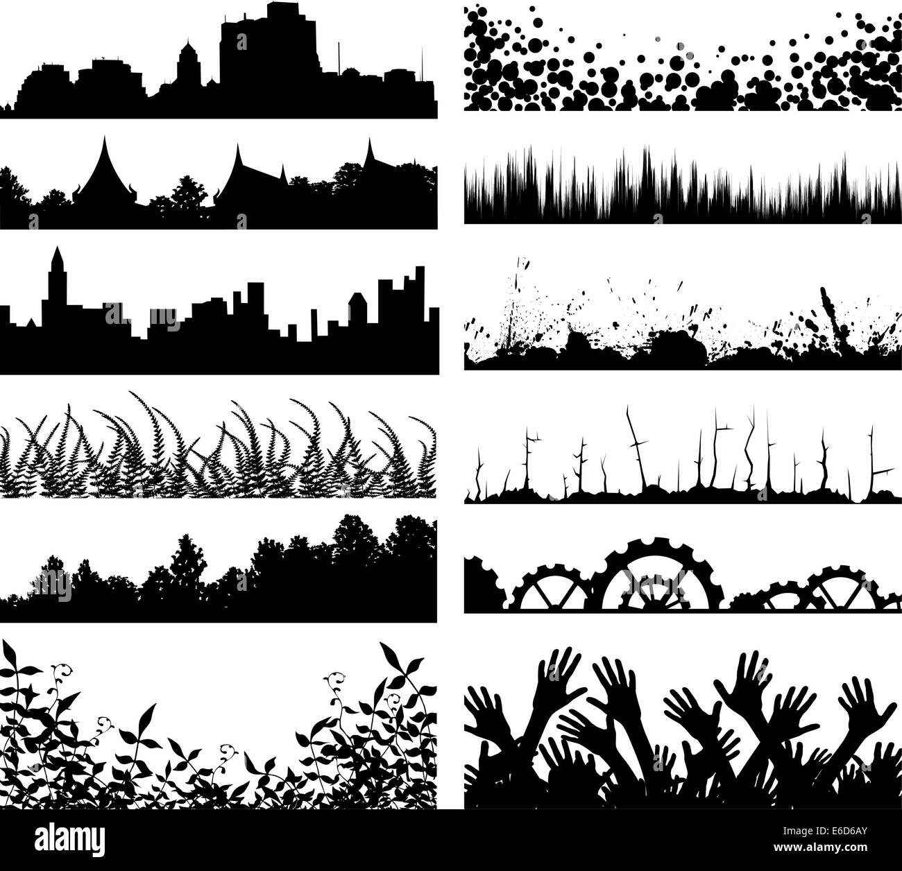 Selection of vector foreground silhouettes and skylines Stock Vector
