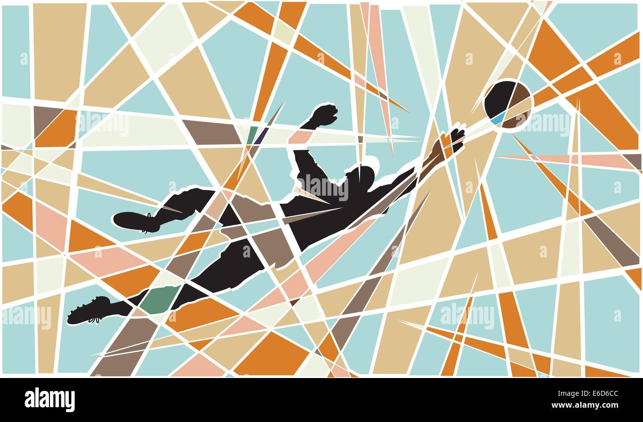 Editable vector mosaic illustration of a soccer goalkeeper making a save Stock Vector
