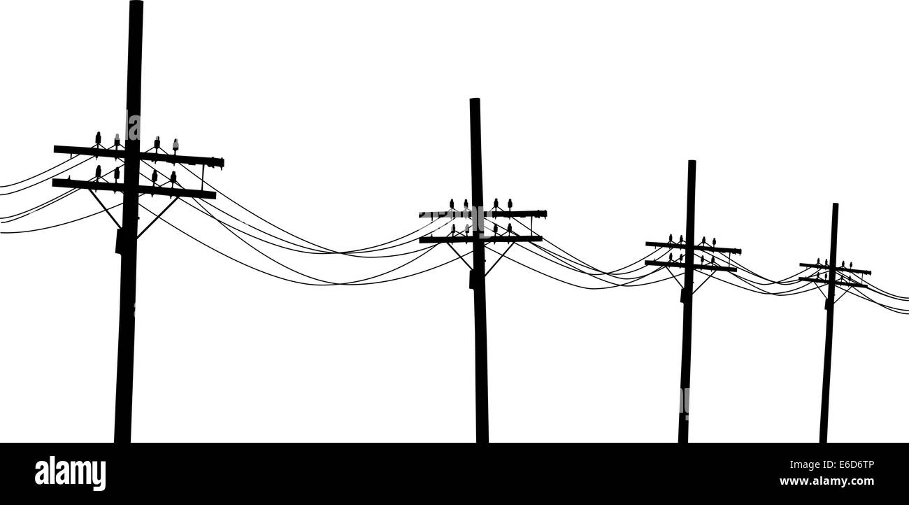 Vector illustration of a line of utility poles in silhouette Stock Vector