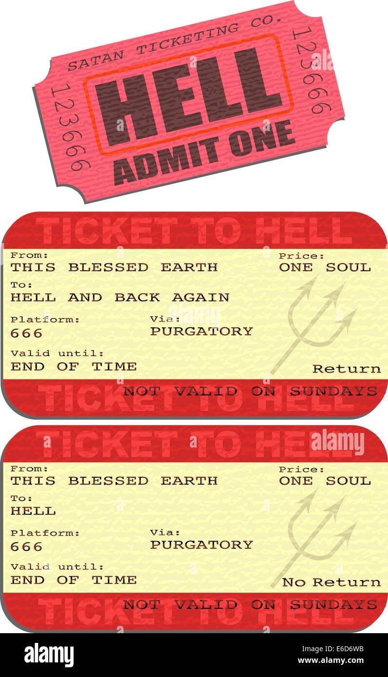 Editable vector illustrations of tickets to Hell Stock Vector