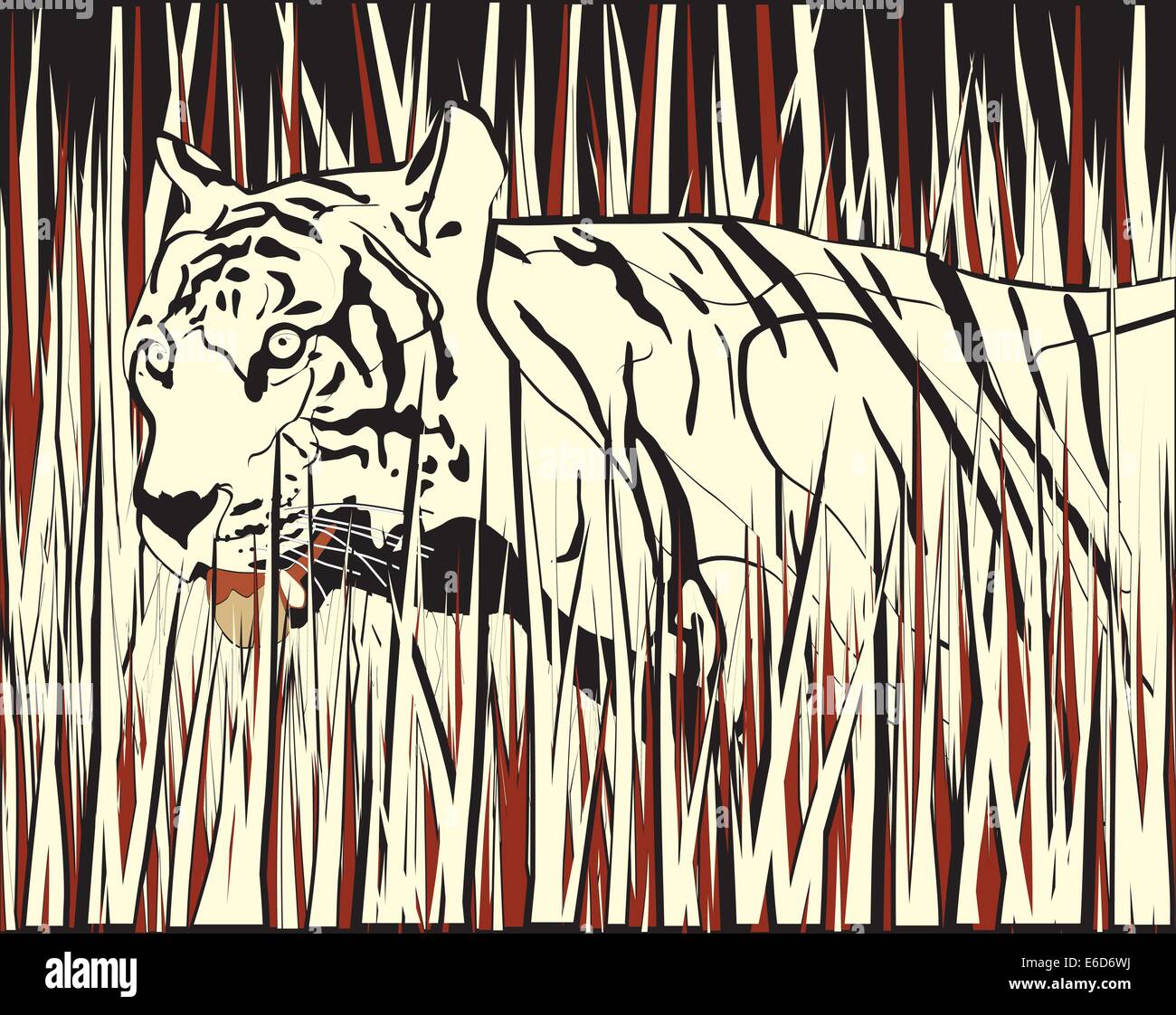 Vector illustration of a tiger prowling through dry grass Stock Vector