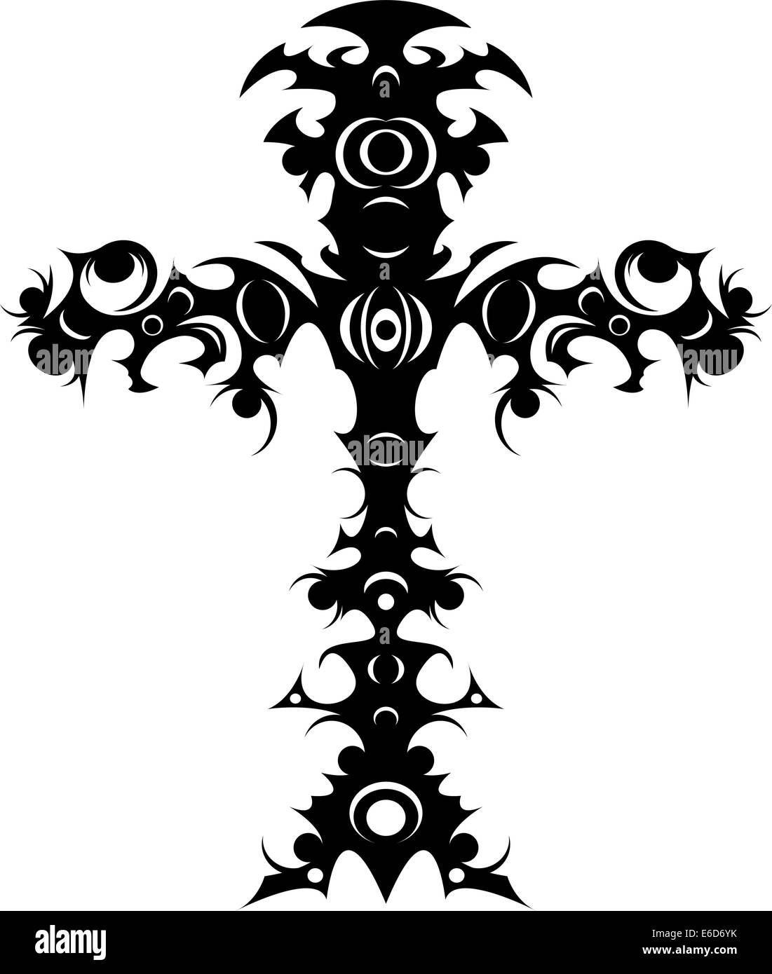 Editable vector illustration of an ornate tribal cross tattoo Stock Vector