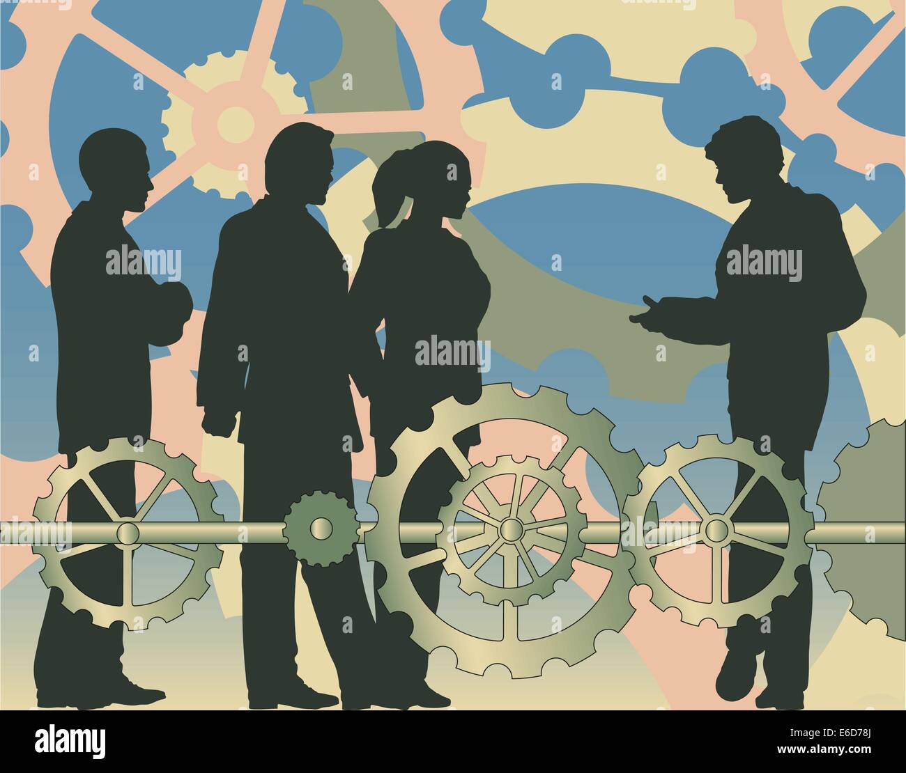 Editable vector illustration of a business group with cogs and wheels Stock Vector