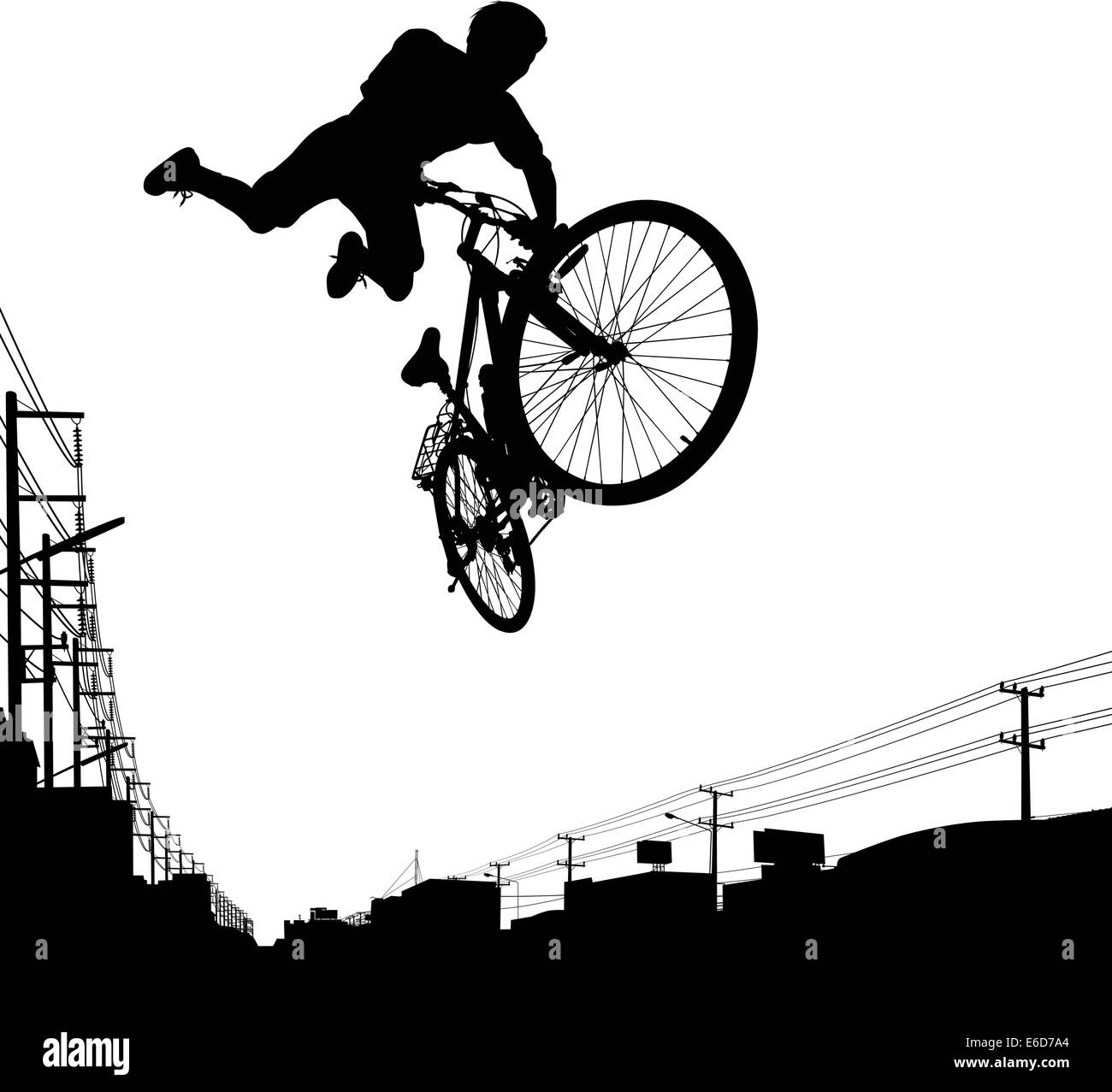 Vector illustration of a boy jumping with his bike Stock Vector