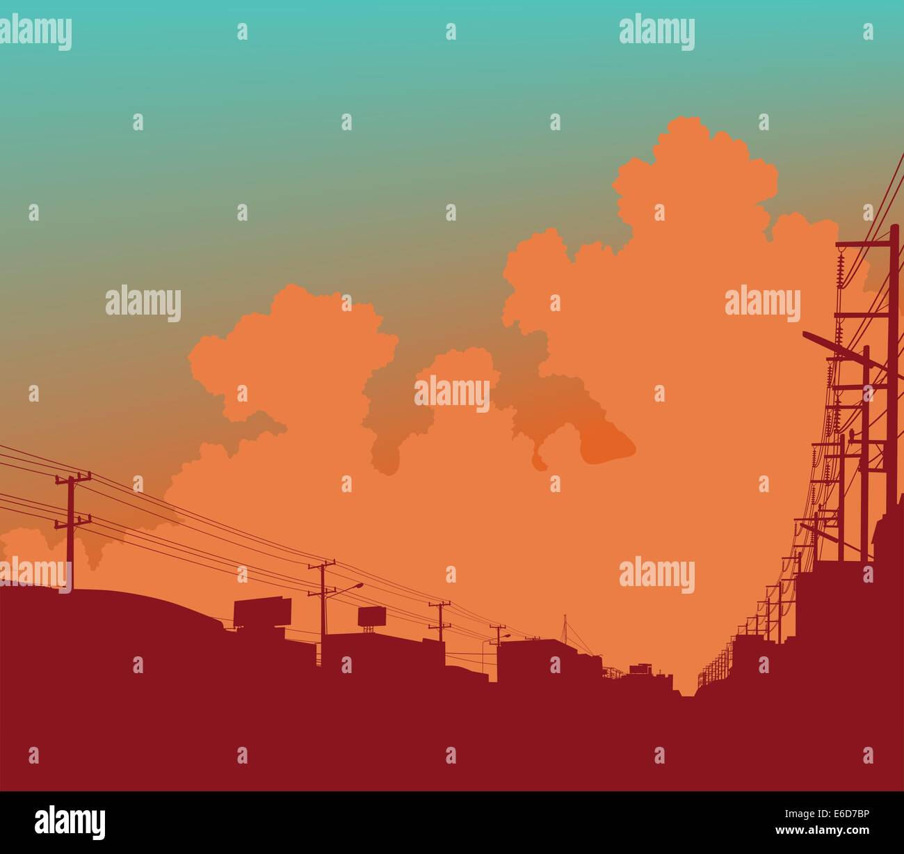 Editable vector illustration of clouds over a city Stock Vector