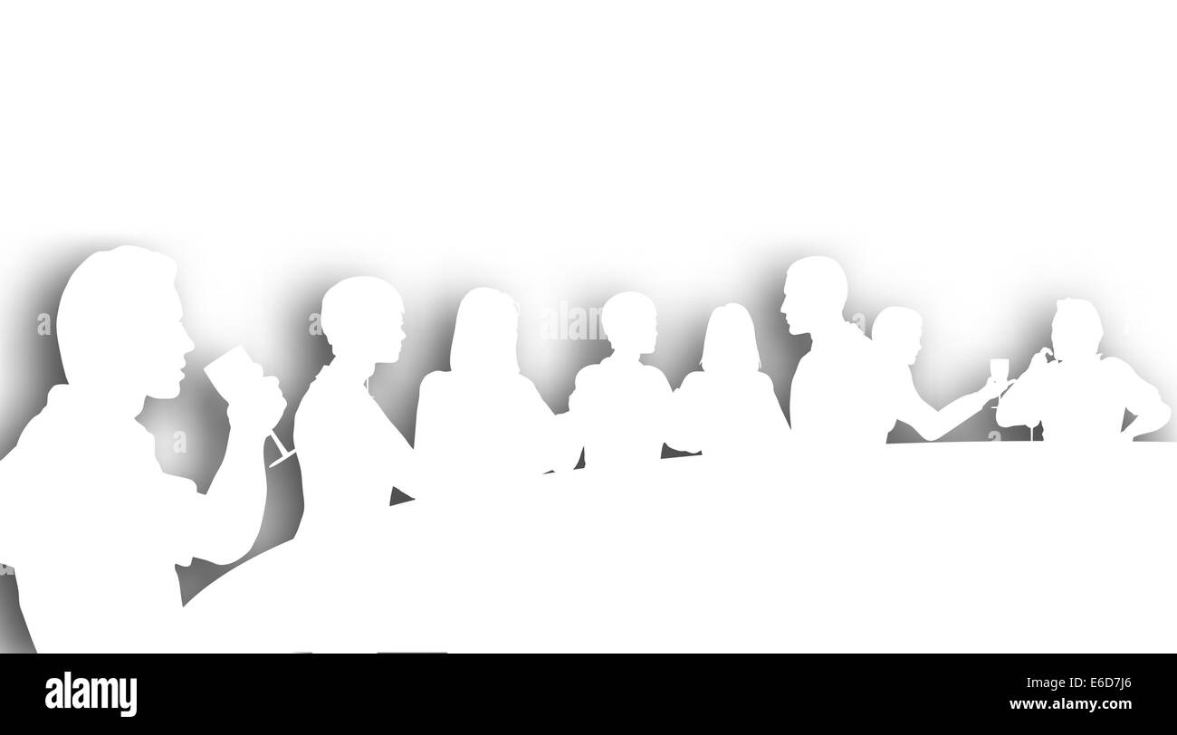 Editable vector cutout silhouettes of people in a wine bar with background shadow made using a gradient mesh Stock Vector