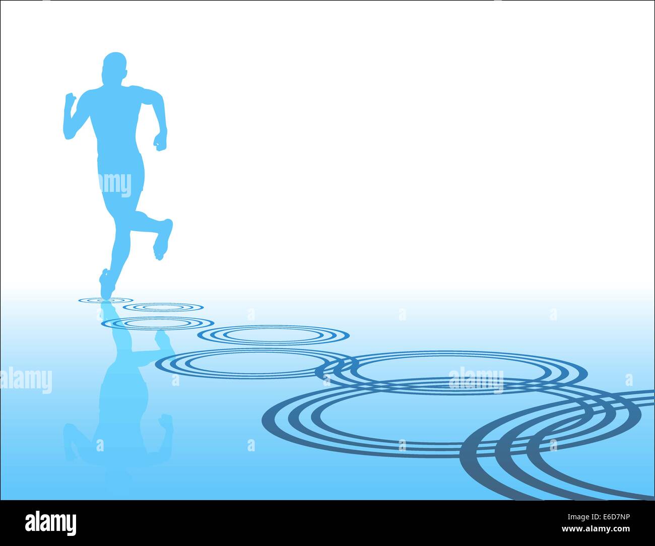 Editable vector silhouette of a man running away with reflection and ripples Stock Vector