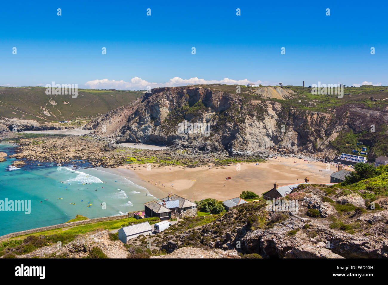 Overlooking the beach at Trevaunance Cove St Agnes Cornwall England UK Stock Photo