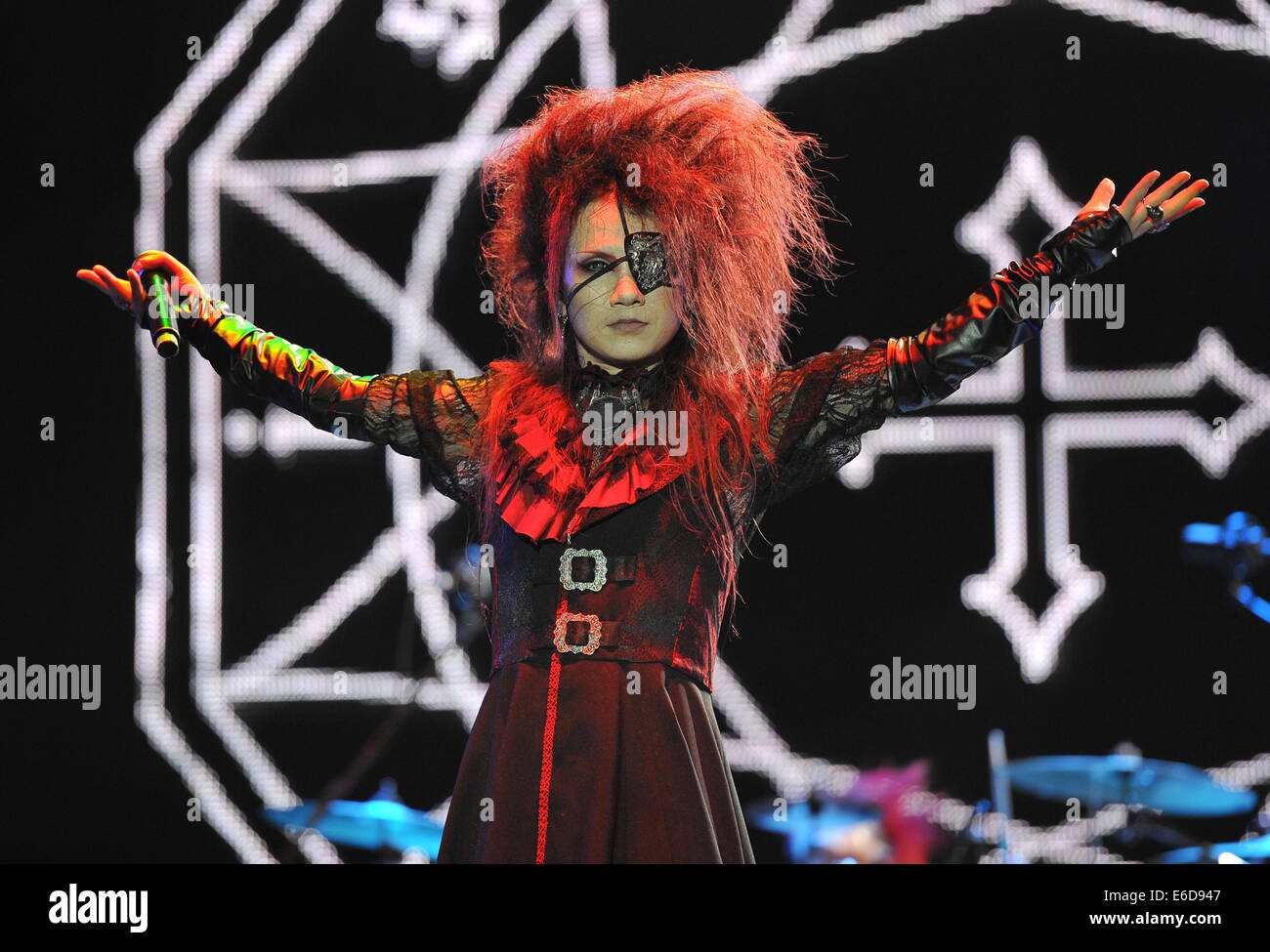 Krasnodar Territory Russia 16th Aug 2014 Vocalist Seth Of The Japanese Gothic Symphonic Metal Band Band Moi Dix Mois Performs Onstage At The Kubana 2014 International Music Festival In Veselovka Village C Alexander