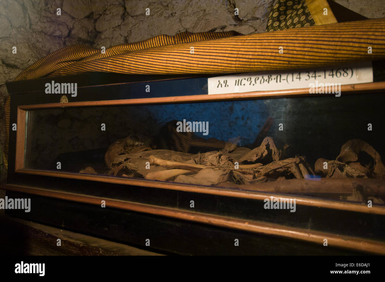 Mummified remains of the Emporer Zara Yaqob, preserved in the Daga  Estifanos (St. Michael's of Daga) monastery, Daga Island, Ethiopia Stock  Photo - Alamy