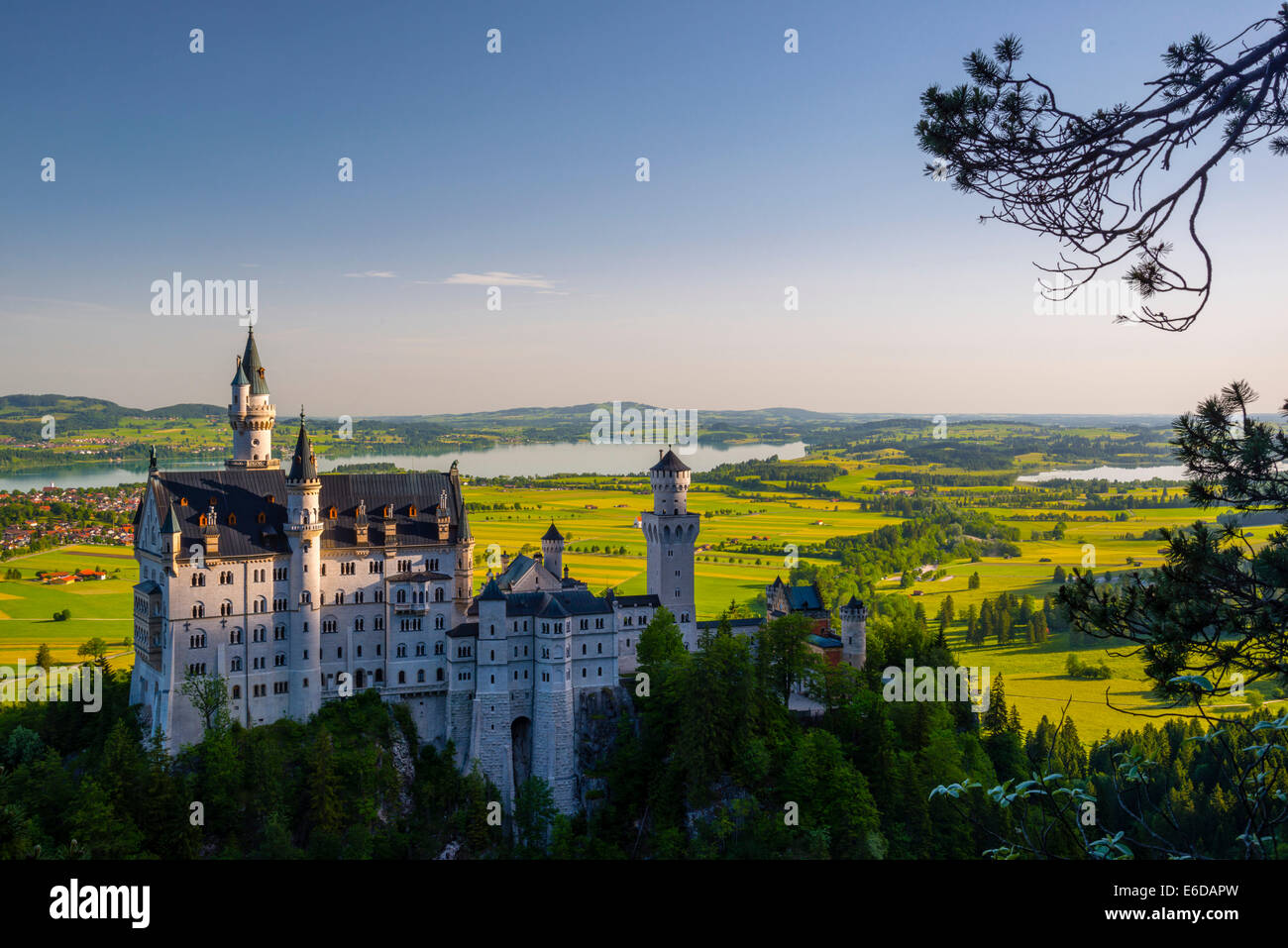 Germany, Bavaria, Swabia, Allgaeu, East Allgaeu, Schwangau, Hohenschangau, Neuschwanstein Castle Stock Photo