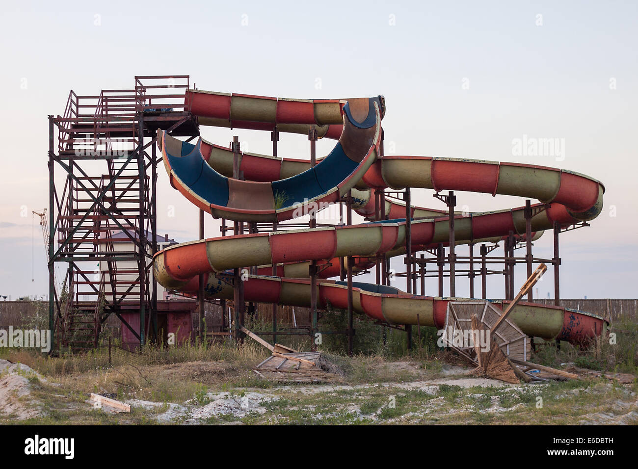 An abandoned big old slide in the middle of a Romanian tourist town Stock Photo