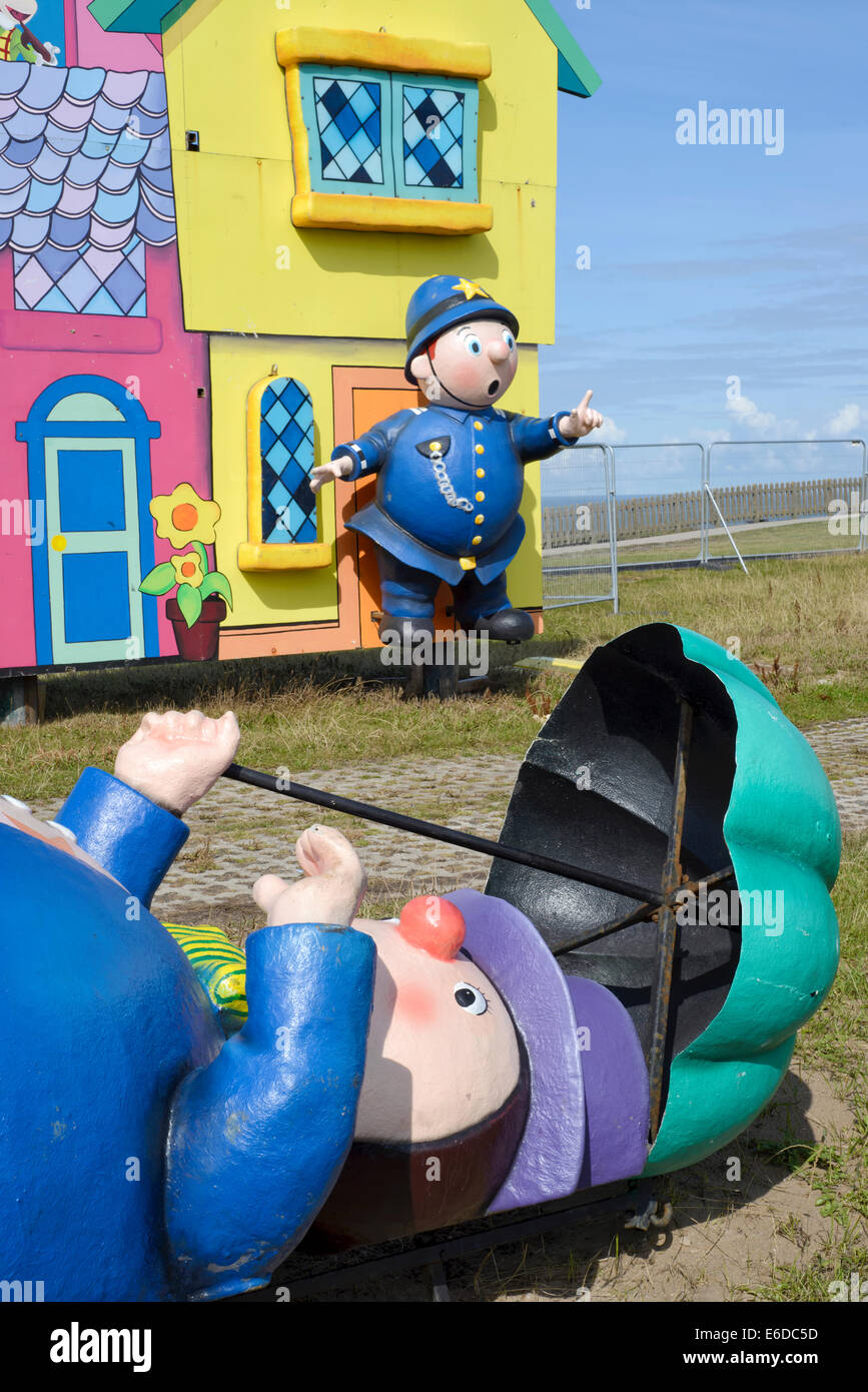 A portly polieman in the animated tableaux  which forms part of the world famous Blackpool Illuminations Stock Photo