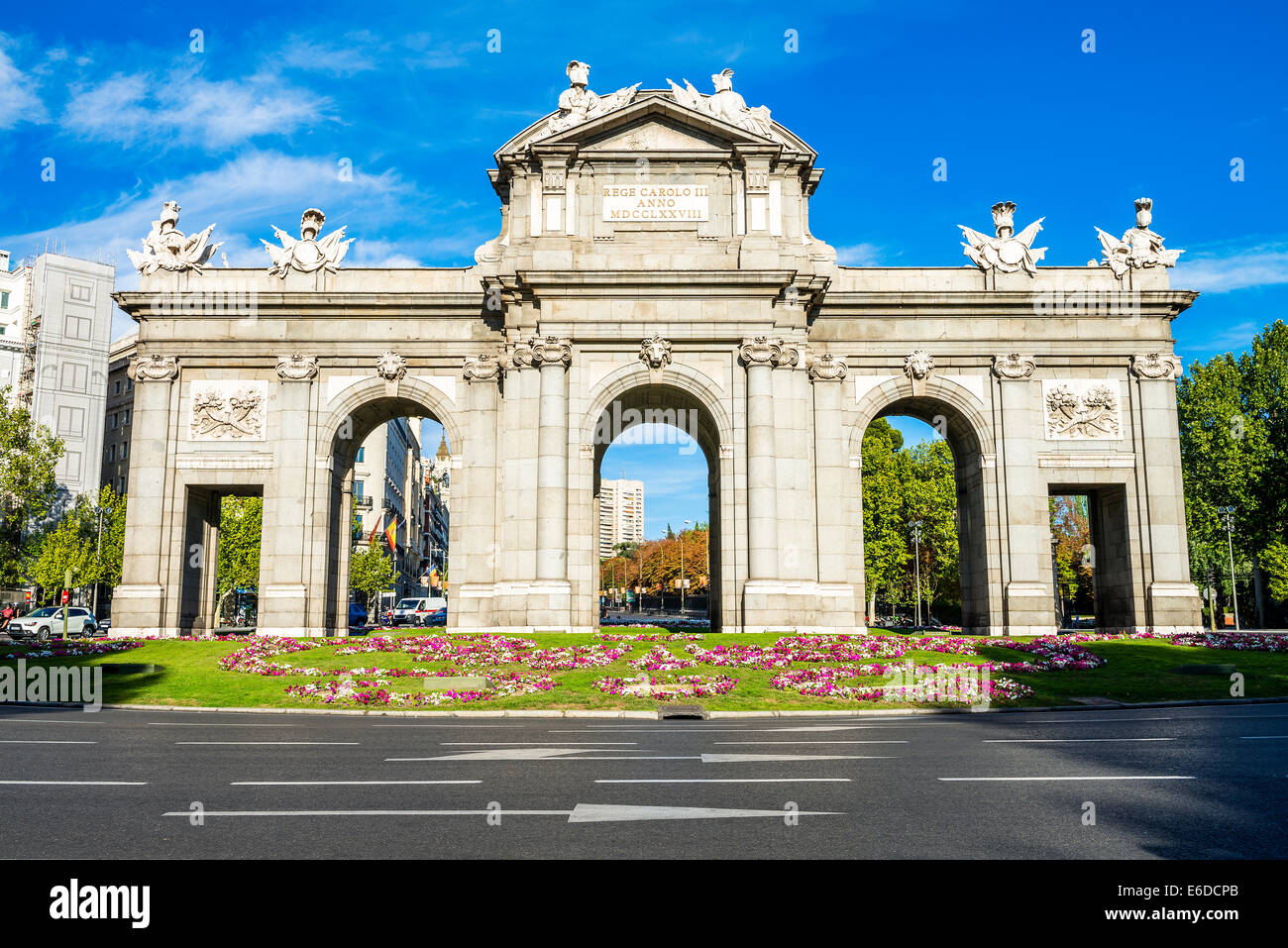 The Puerta de Alcala is a monument in the Plaza de la Independencia ('Independence Square') in Madrid, Spain. It was commissione Stock Photo