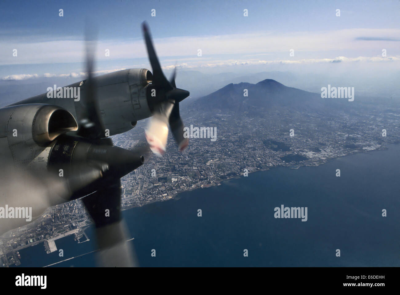 the gulf of Naples and Vesuvio volcano (Italy) seen from an antisubmarine P3 Orion aircraft of the US Navy Stock Photo