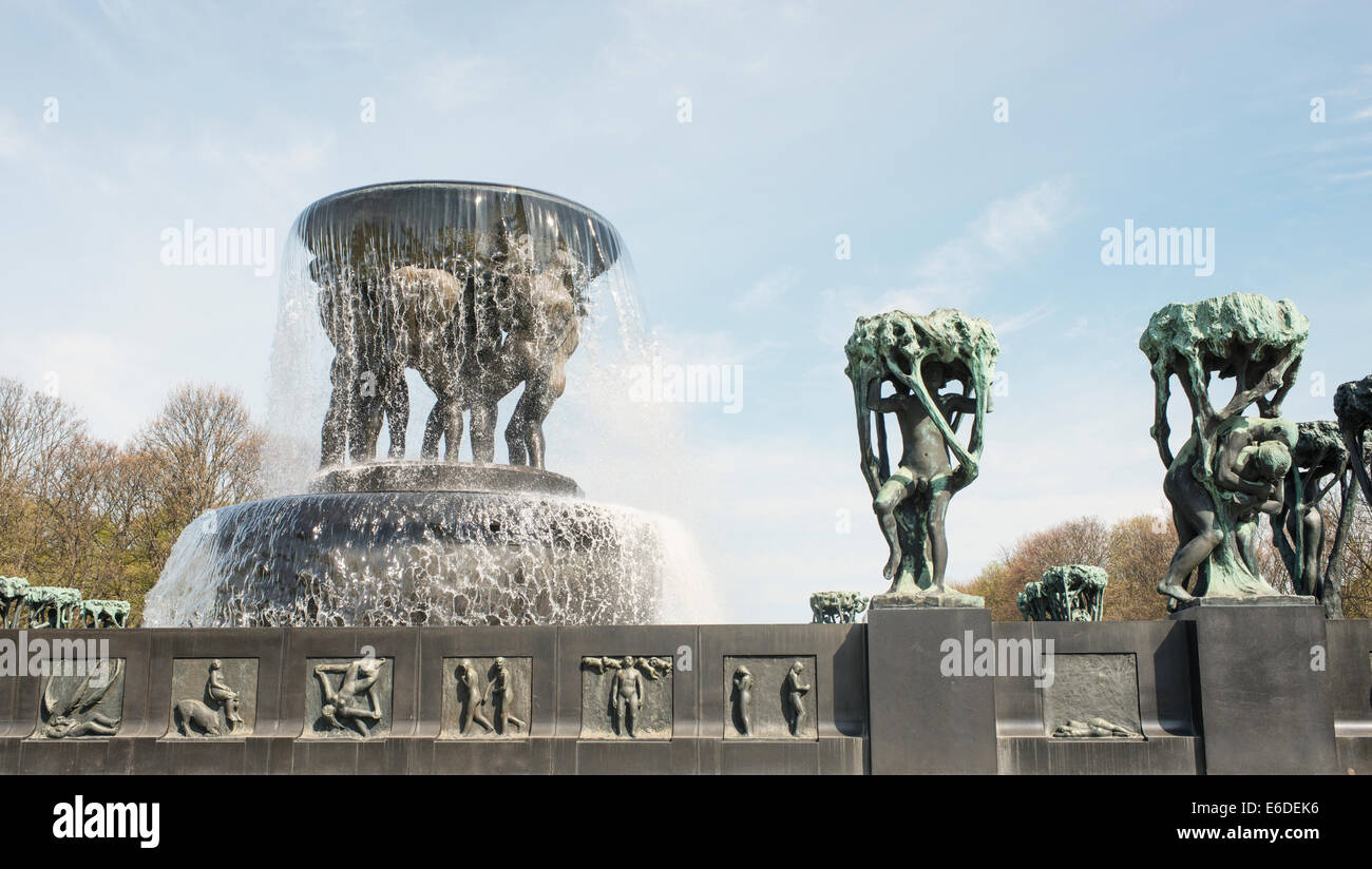 Fountain at famous Oslo landmark Gustav Vigeland Sculpture Park Stock