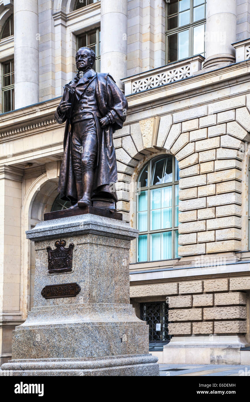 Statue of Karl August von Hardenberg, a Prussian statesman, in front of