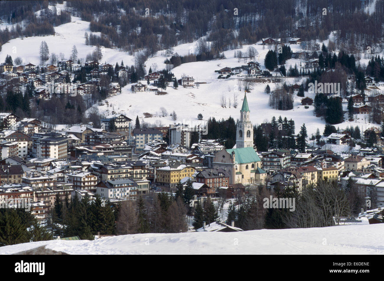 Cortina d'Ampezzo (Italy),  town panorama Stock Photo