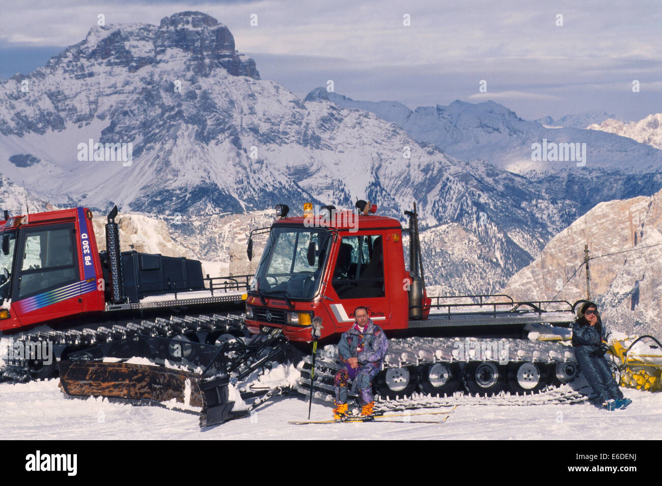 Cortina d'Ampezzo (Italy),  snowcats for grooming ski trails Stock Photo