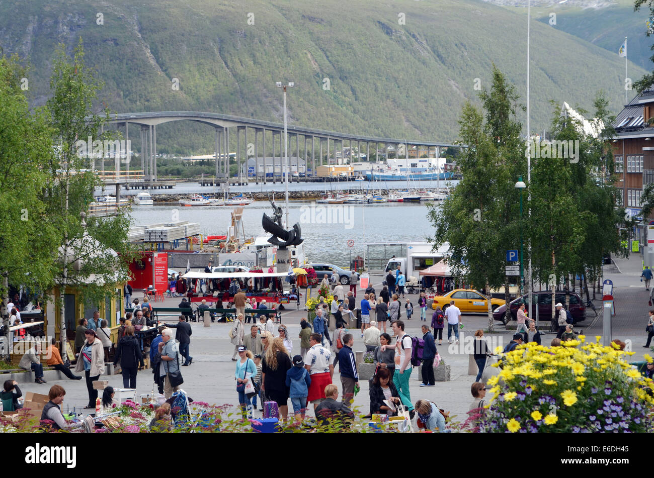 The town centre of Tromso,People shopping.Town popular for RoaldAmundsen, being most northerly ,ArcticCathedral,modern festivals Stock Photo