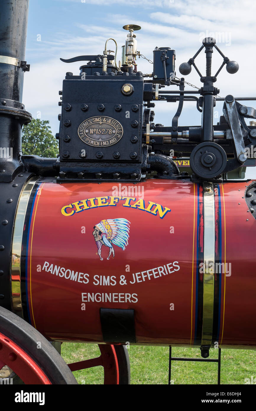 Vintage 1903 Ramsomes Sims & Jefferies traction engine Chieftain valve gear and governor at Cambridgeshire Steam Rally Stock Photo