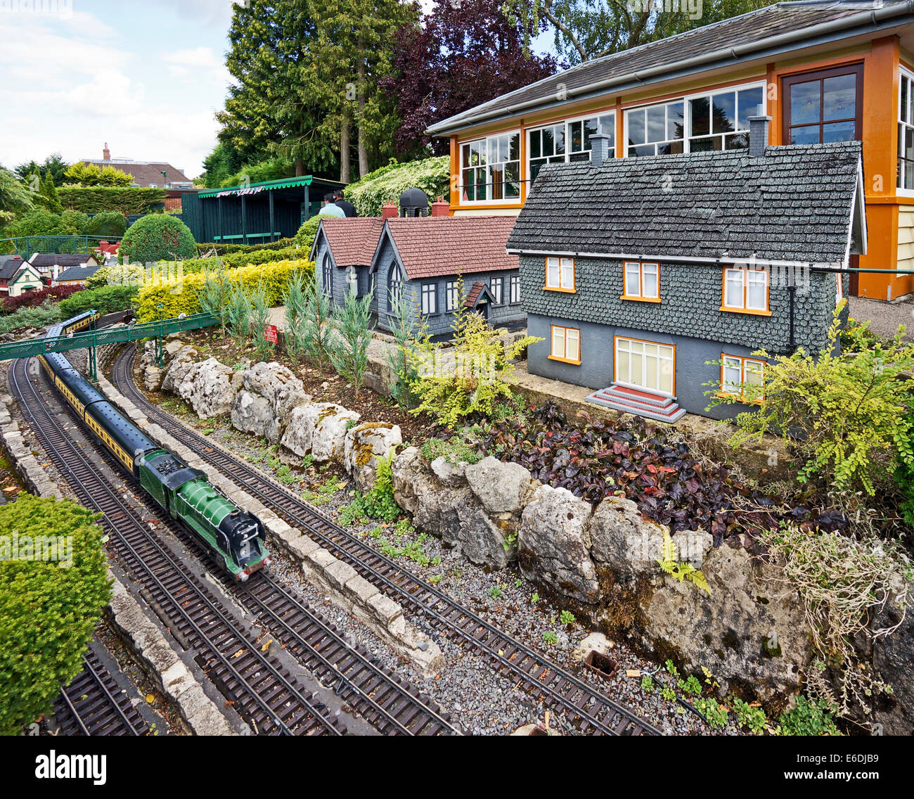 Railway with steam train at Beconscot Model Village & Railway Beaconsfield England Stock Photo