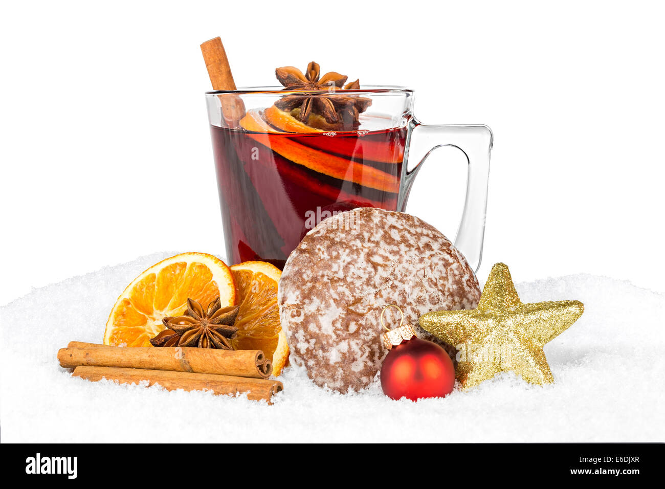 hot spiced wine in snow Stock Photo