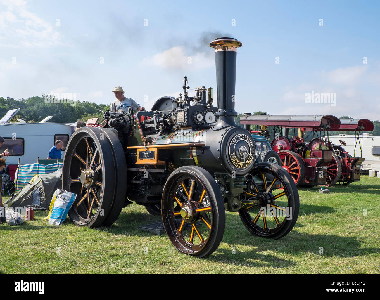 The Burrell traction engine raising steam ready for show display at show ground for Cambridgeshire Steam Rally and Country Fair Stock Photo