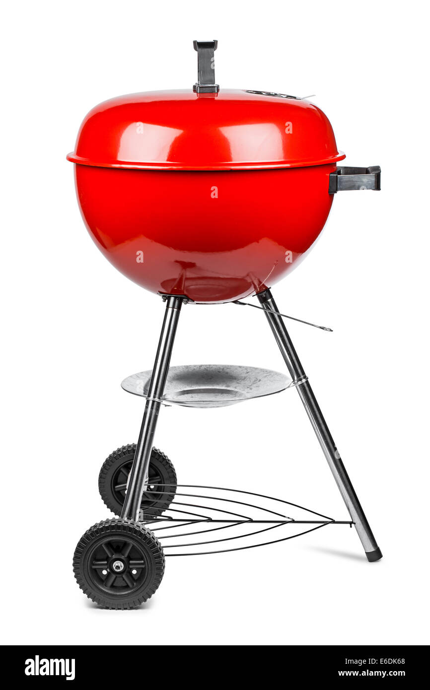 red kettle grill in front of white background Stock Photo Alamy