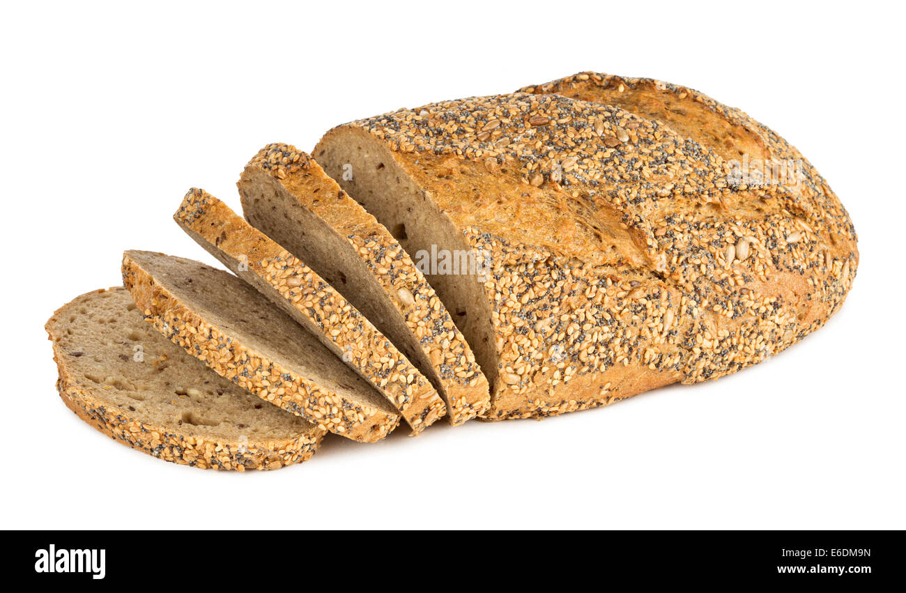 multi grain bread with slices Stock Photo