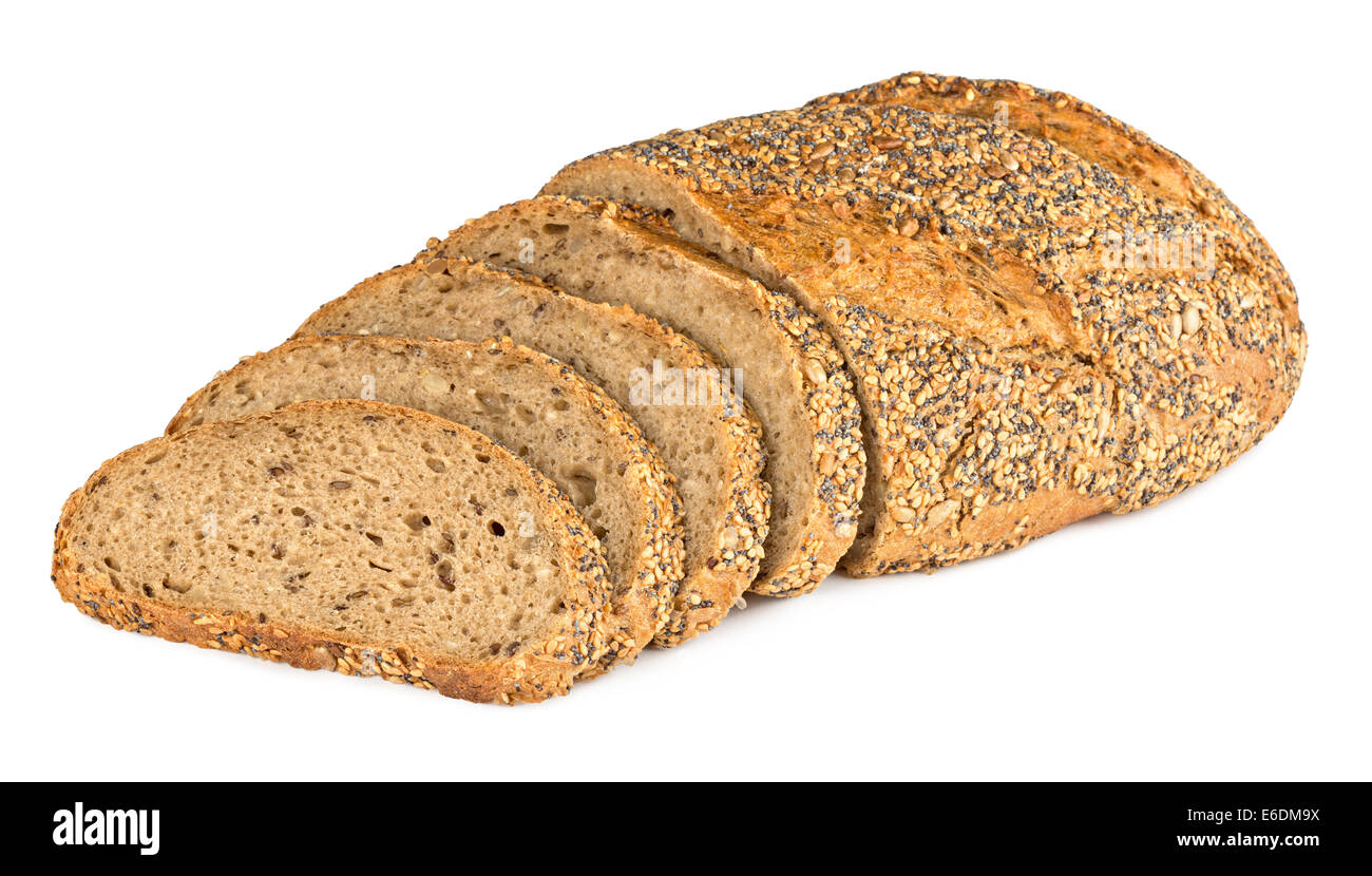 multi grain bread with slices Stock Photo