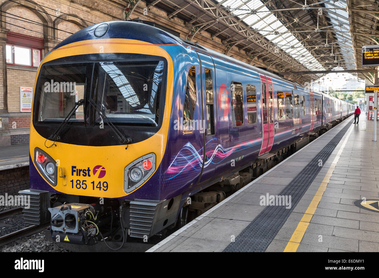 Class 185 Diesel Multiple Unit (DMU) operated by First Group, at Preston Railway Station Stock Photo