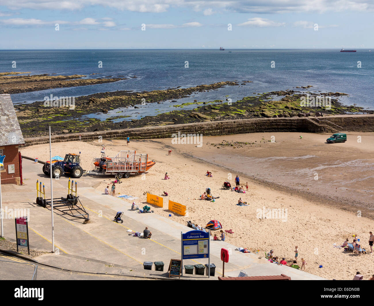 The sandy beach at Cullercoats Bay, near Newcastle Stock Photo
