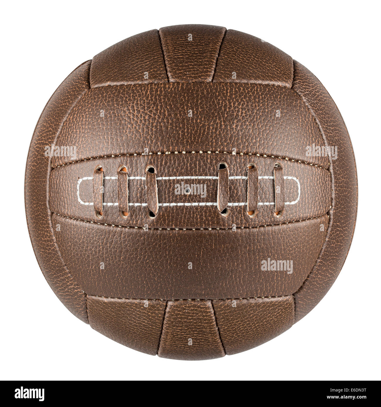 brown leather traditional soccer ball on white background Stock Photo