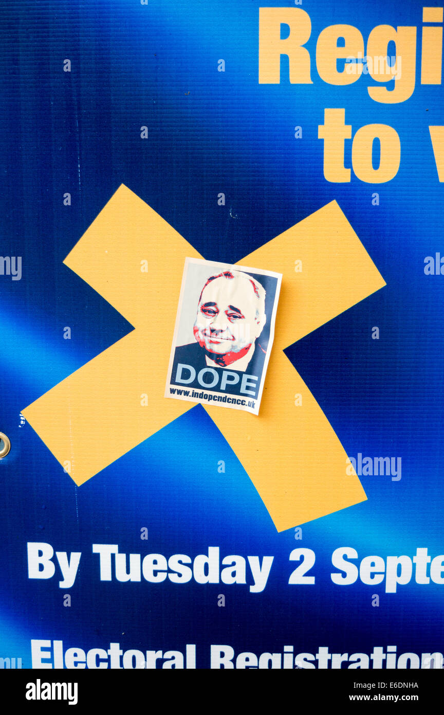 Scottish Independence Referendum Vote Registration reminder with Alex Salmond dope sticker Stock Photo