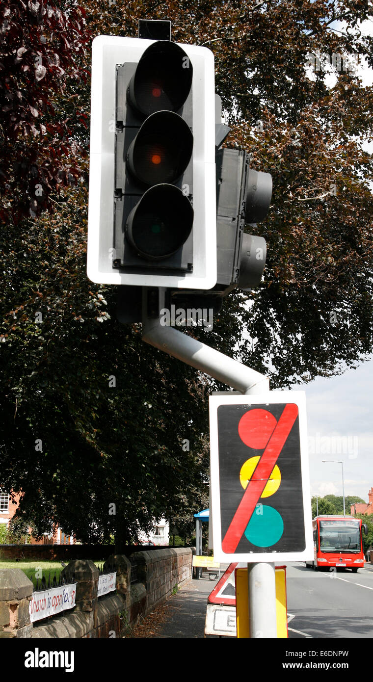 Traffic Lights suspended road sign Worcester Worcestershire England UK