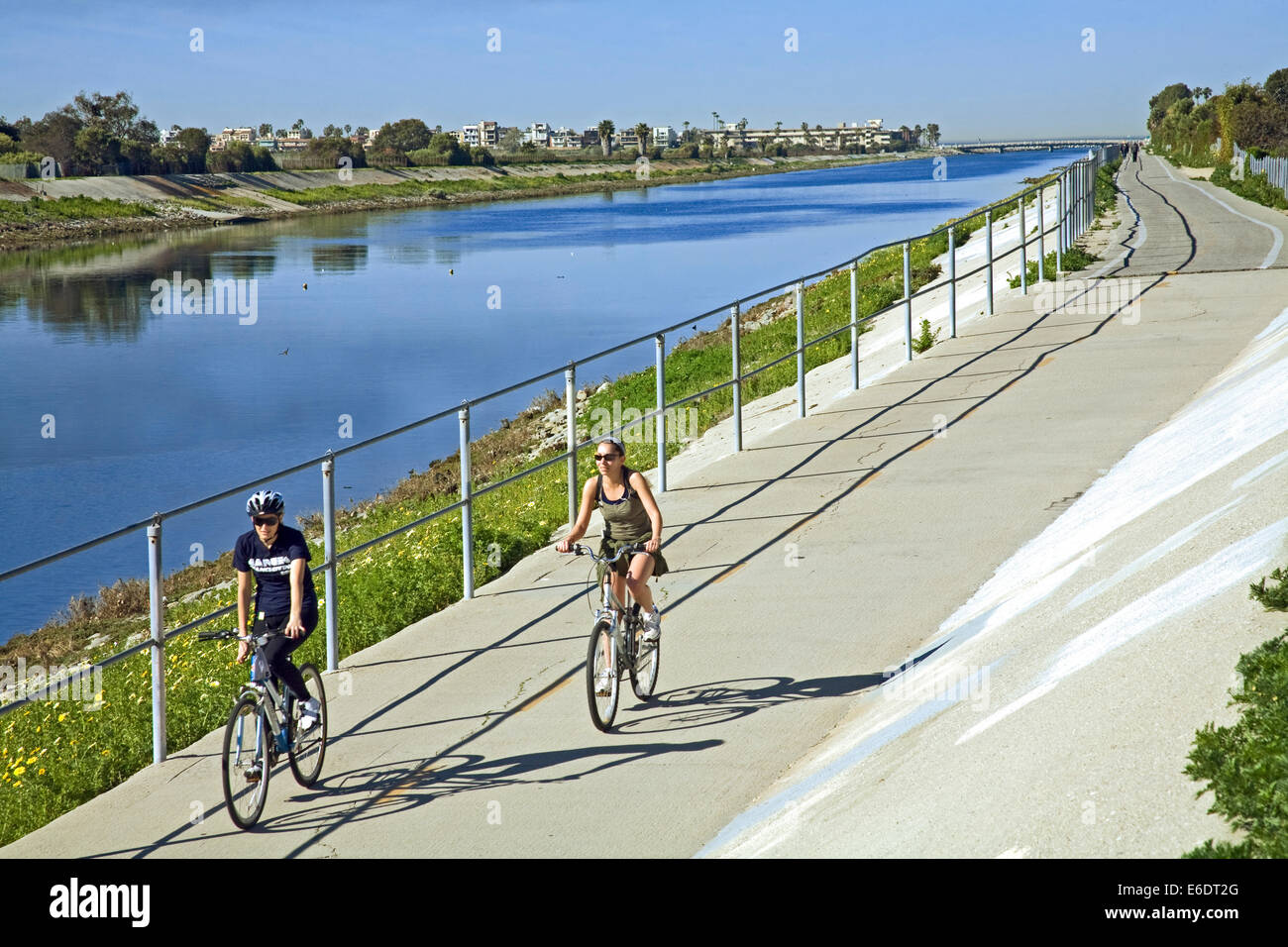 Bicycle path along Ballona Creek, Los Angeles, California, USA. Stock Photo