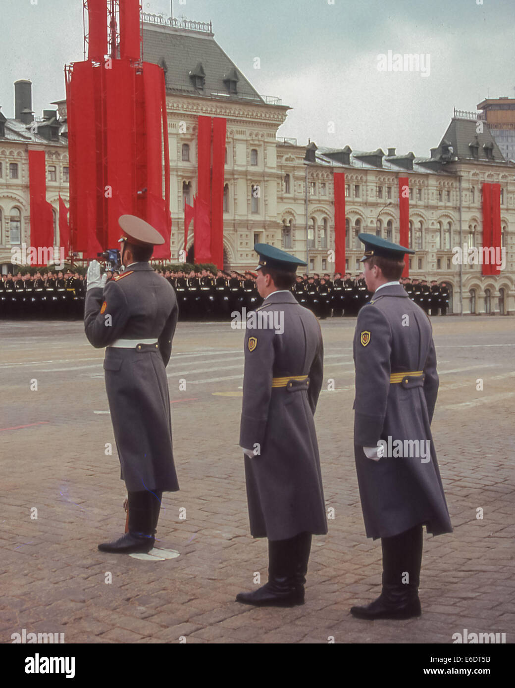 Moscow, Russia. 7th Nov, 1987. Two uniformed KGB security guards (at