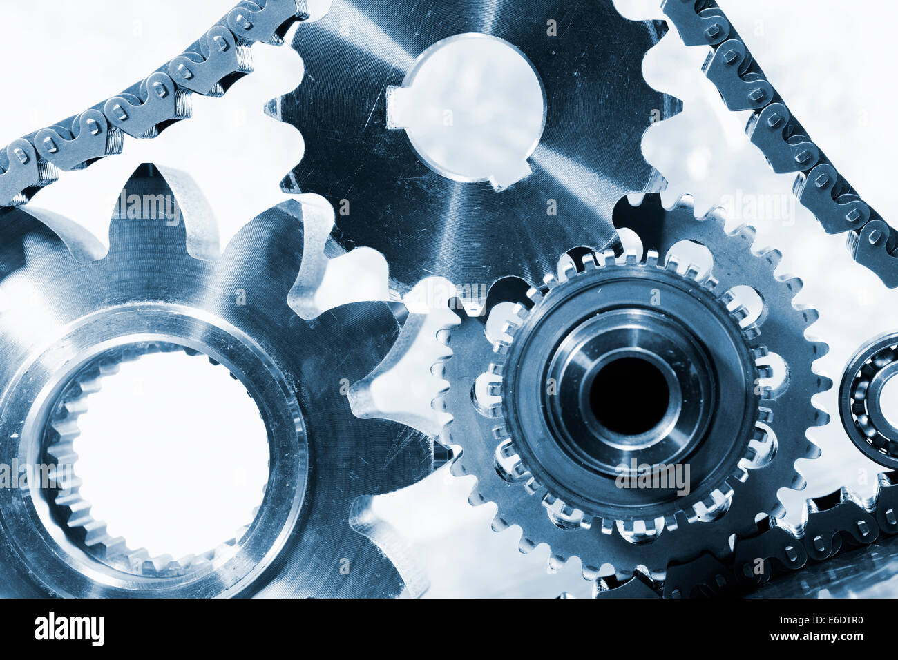 cogwheels and gears powered by timing-chain Stock Photo